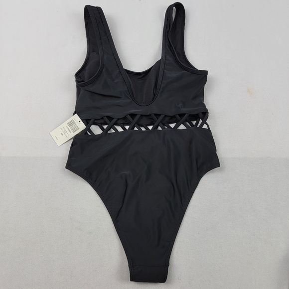 NWT Midnight Hour one-piece black caged swimsuit - Picture 3 of 5